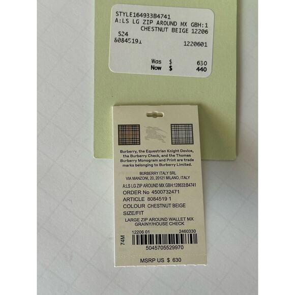 Burberry Large Zip Around House Check Wallet Chestnut Beige 8084519 NWT $630 - Picture 12 of 13